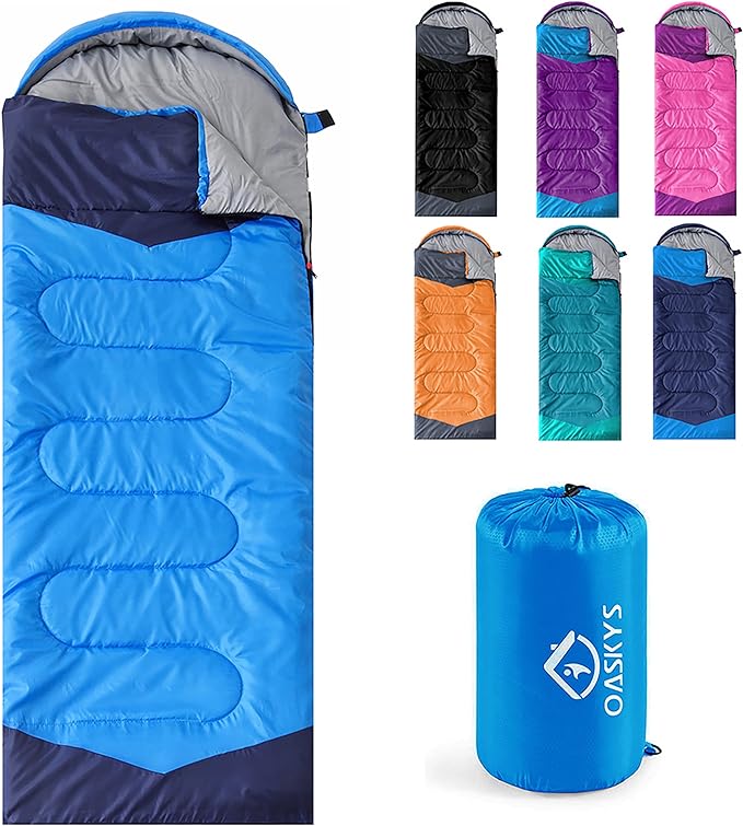 oaskys Camping Sleeping Bag - 3 Season Warm & Cool Weather - Summer Spring Fall Lightweight Waterproof for Adults Kids - Camping Gear Equipment, Traveling, and Outdoors