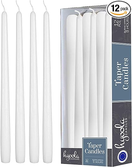 Hyoola 12 Pack Tall Taper Candles - 10 Inch White Dripless, Unscented Dinner Candle - Paraffin Wax with Cotton Wicks - 8 Hour Burn Time
