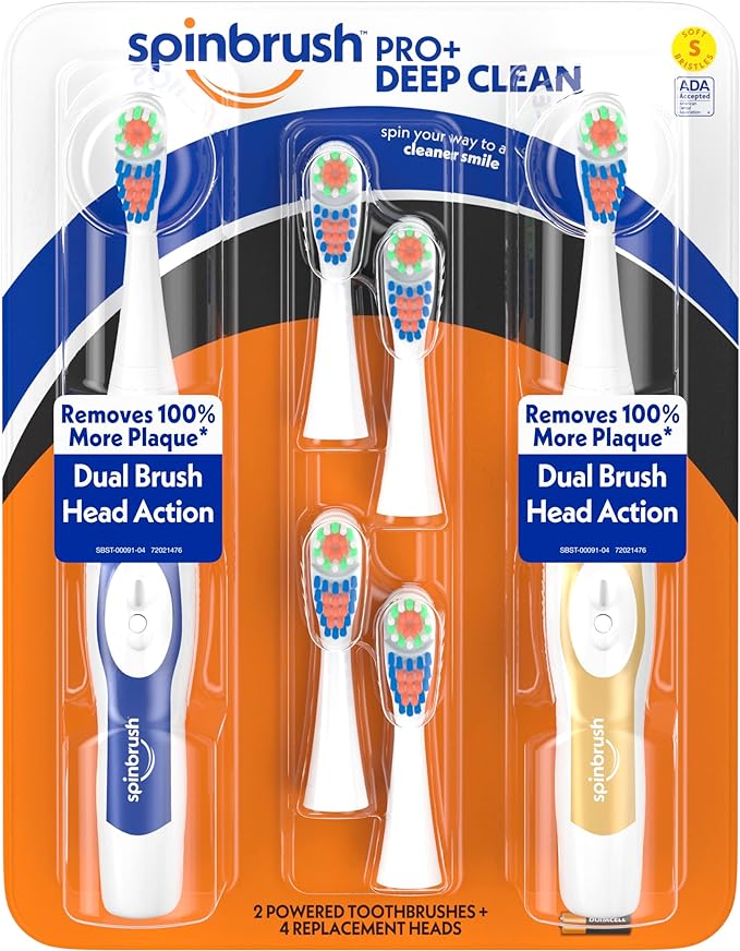 Arm & Hammer Pro+ Deep Clean Value Pack, Battery Toothbrush for Adults, 2 Brushes & 4 Replacement Heads