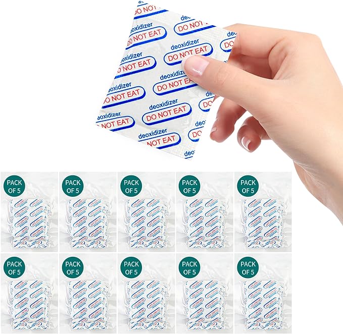 1000cc 50 Packs Food Grade Oxygen Absorbers (5 Packs x 1 Vacuum Bag) Oxygen Absorbers for Food Storage, Oxygen Packet for Long Term Food Freshness - O2 Absorber for Canning & Preserving Food