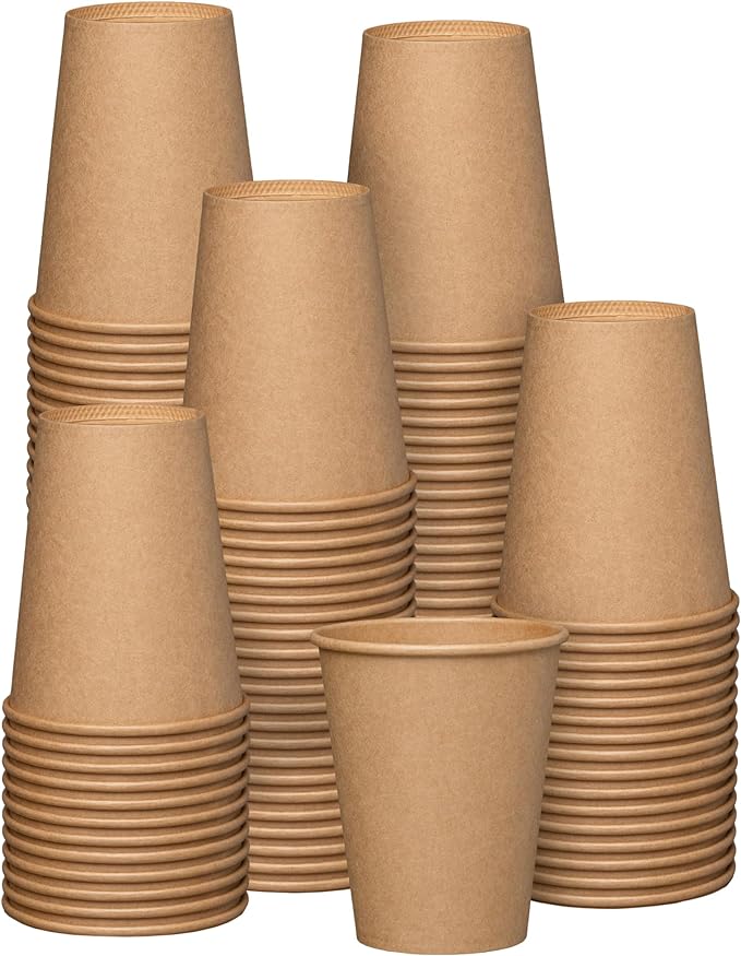 Comfy Package [12 oz. - 100 Pack Kraft Paper Hot Coffee Cups- Unbleached