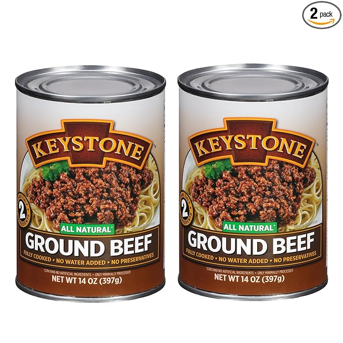Keystone All Natural Ground Beef 14 Ounce Long Term Emergency Survival Food Canned Meat | Fully Cooked Ready to Eat | Gluten Free Family Pack of 2