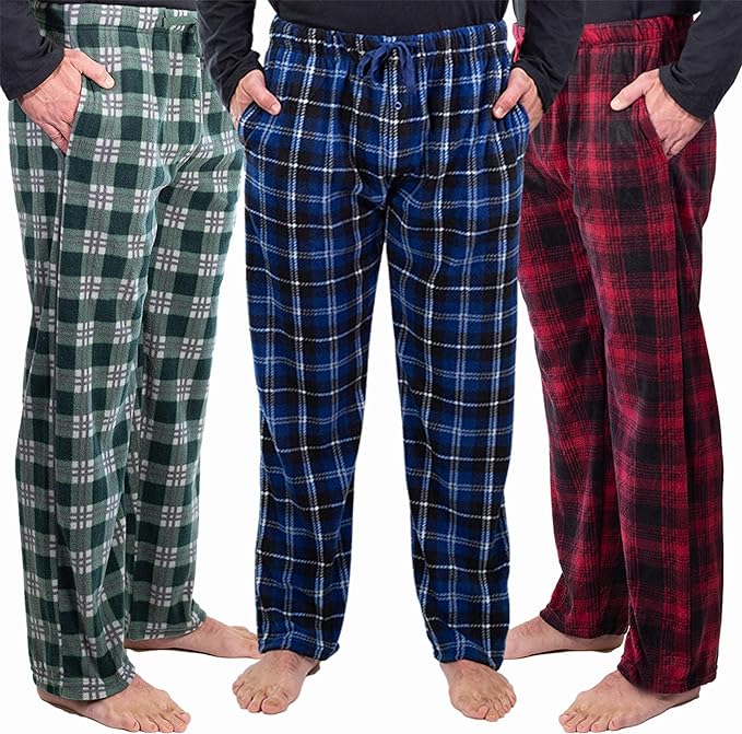 DG Hill 1Pack or 3Pack Mens PJ Pajama Pants Bottoms Fleece Lounge Pants Sleepwear Plaid PJs with Pockets Microfleece