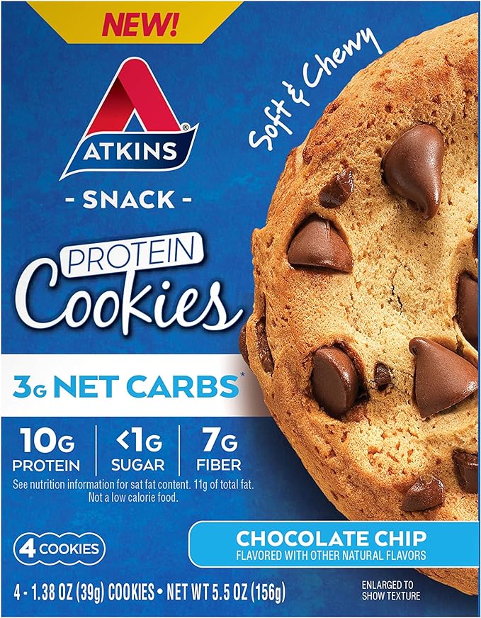 Atkins Peanut Butter Protein Cookie, Protein Dessert, Rich in Fiber, 3g Net Carb, 1g Sugar, Keto Friendly, 4 Count